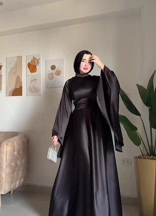 Eid Flare Sleeve Muslim Abaya Women Dresses Sashes Jalabiya Kaftan Solid Vestidos Arab Long Robe Ramadan Morocco Dubai Abayas