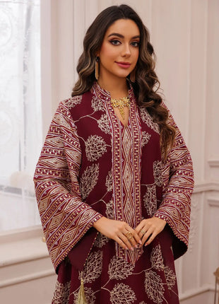 Muslim Women's Black Islamic Embroidered Abaya with Gold Detailing Ideal for Formal Occasions in Middle East like UAE and Saudi