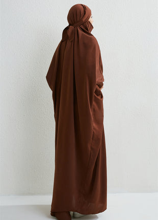 Muslim Abaya Hooded Smocking Sleeve One-piece Prayer Dress Women Jilbab Islamic Clothing Dubai Saudi Black Robe Turkish Modesty