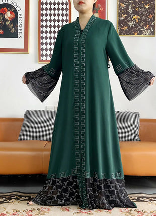 Latest Women Elegant Dresses Dubai Party Outfits Long Sleeve Chiffon Dashiki Muslim Women Robe Open African Abaya Clothing