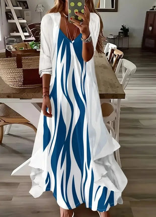 Independent Stand Floral Print Women's Dress Two-Piece Set Short Sleeve Ankle-Length Polyester Fiber Regular Waist Line