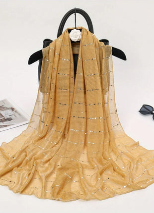 1PCS Spring and Autumn Women's High Elasticity sequin Chain Scarf, Wick Silk Long Scarf, Indian Scarf, Slide Silk Scarf
