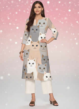 Muslim Dress Kurt Women Fashionable Elegant Straight Tube Casual Flowers Color Elephant Pattern Tenue De Priere Femme Musulmane