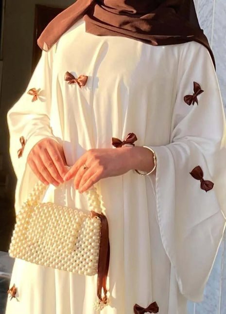 Women Dress Muslim Abaya for Eid Arab Bow Flare Sleeve Long Robe Jalabiya Ramadan Dubai Abayas Kaftan Vestidos Morocco Dresses