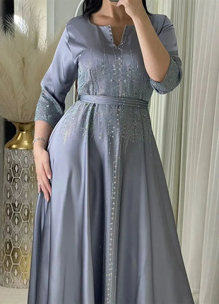 Middle East Ramadan Moroccan Muslim Forged Face Dress Arab Dubai Dress Luxury Fashion Hot Diamond Evening Robe