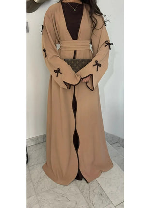 Eid Bow Abaya Women Cardigan Dress Muslim Party Caftan Robe Jalabiya Morocco Dubai Kaftan Islam Vestidos Largos Ramadan 2025