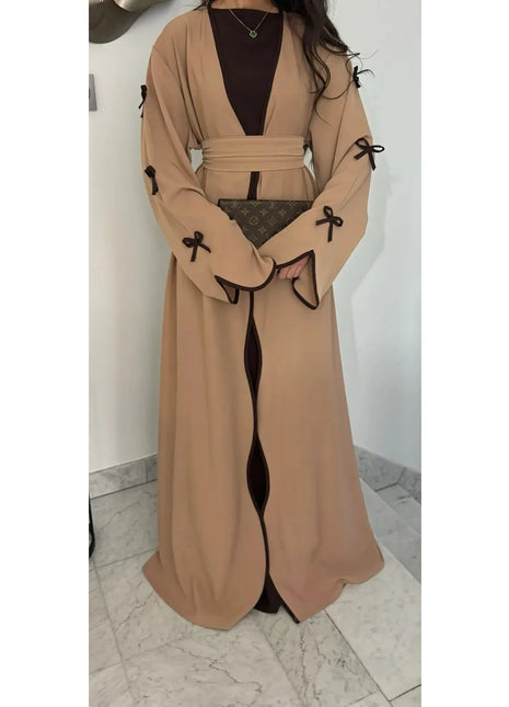 Eid Bow Abaya Women Cardigan Dress Muslim Party Caftan Robe Jalabiya Morocco Dubai Kaftan Islam Vestidos Largos Ramadan 2025