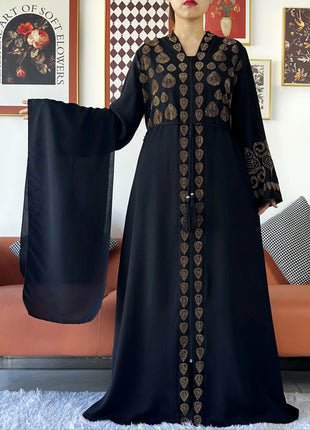 2024 Women Party Dress Chiffon Open Abaya Golden Stones Muslim Women Dress Islamic Clothing Cardigan Abaya Women Muslim Dress