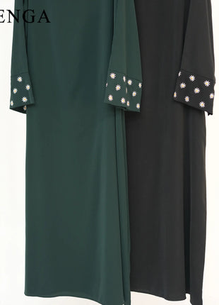 2024 Daisy Embroidery Muslim Modest Dress for Women Eid Saudi Arabia Dubai Abaya Luxury Islam Turkey Holiday Party Jalabiya Robe