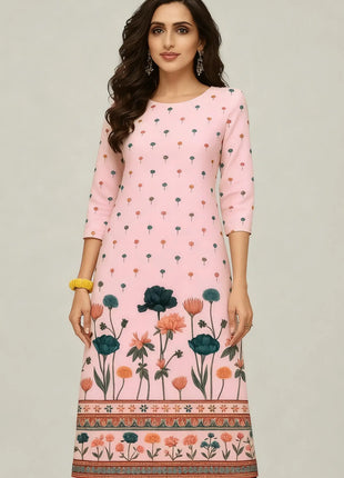 Muslim 2026 Dress Kurt Women's Fashionable And Elegant Slit hem Straight Tube Casual Flowers Pattern Robe Abito Donna Musulmana