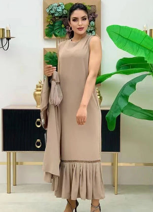 Muslim Women Hijab Dress 2 Piece Set Eid Lantern Sleeve Maxi Long Dress Islamic Clothing Caftan Kimono Big Swing Abaya Dresses