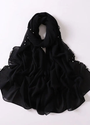 High Quality Women Beads Tassles Hijab Plain Long Scarf Shawls Malaysia Headband Muslim Arab Headscarf Wrap Shaylas 175*70cm