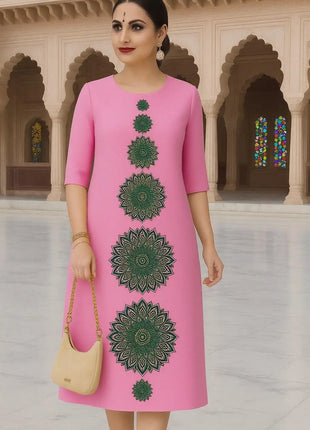 Muslim Dress Kurt Women's Fashionable Elegant Straight Tube Casual Flowers Color Elephant Pattern Islamic Clothing For Women