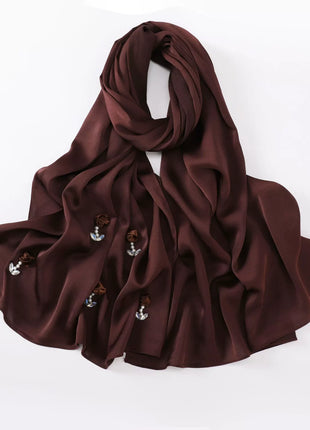 New Bubble Chiffon Hijab Scarf Handmade Flower Beaded Anchor Satin Silk Scarf  Hijabs for Women Turban Femme Ramadan Islamic