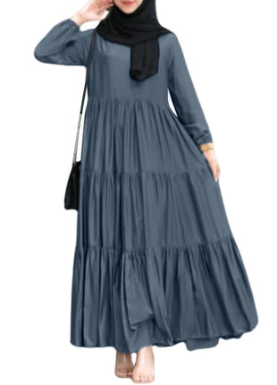 ZANZEA Muslim Fashion Tiered Long Dresses Women Islamic Hijab Style Casual Long Sleeve O Neck Maxi Vestidos Solid Abaya Robes