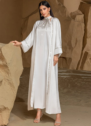 2Pcs Luxury Dubai Abaya Muslim Sets for Women Diamonds Evening Party Dress Kimono Jalabiya Wedding Gown Kebaya Ramadan Caftan