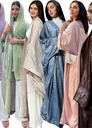Shiny Satin Open Kimono Abaya 2025 Ramadan Dubai Luxury Muslim Kaftan Dress for Women Islam Clothing Robe Femme Musulmane