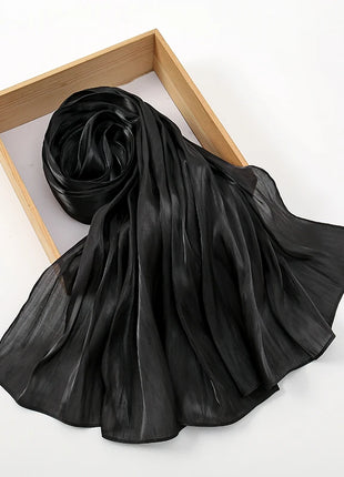 Newest Plain Shimmer Hijab Silk Wrinkle Scarf Muslim Woman Hijab Shawls Islam Woman Long Wraps Femme Headband Pure Turban