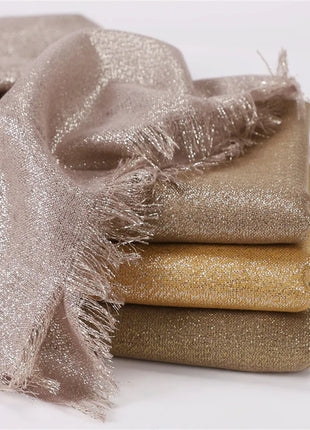 2025 Abaya Women Veil Gold Solid Color Muslim Head Scarf Shawls and Wraps Glitter Pashmina Bandana Female Foulard Hijab