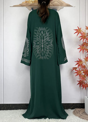 2024 Muslim Sets Women Party Dress Dubai Long Sleeve Diamonds Dashiki Islam Women Chiffon Comfort Fabric African Tradition Abaya