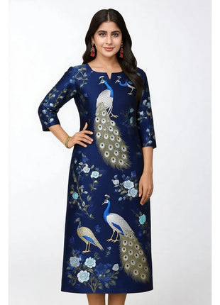 Muslim Dress Kurt Women's Fashionable Long Sleeved Straight Tube Casual Round Neck Elephant Pattern Islamic Women Clothing