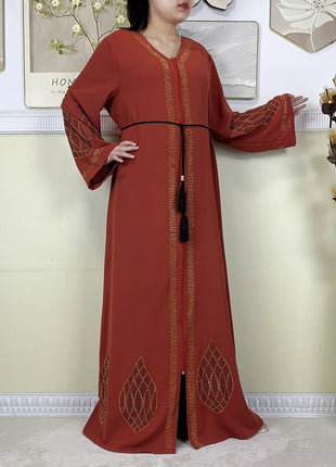 New Dubai Women Elegant Dress Diamonds Chiffon Open Abaya with Zipper Islamic Turkey Clothing Women Muslim Party Evening Dress