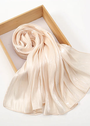 Newest Plain Shimmer Hijab Silk Wrinkle Scarf Muslim Woman Hijab Shawls Islam Woman Long Wraps Femme Headband Pure Turban