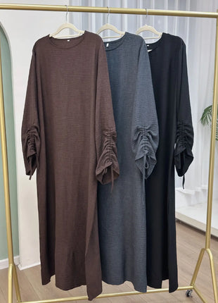 Eid Modest Dress for Women Abaya Lace-up Sleeve Morocco Party Dresses Ramadan Vestidos Largos Kaftan Islam Dubai Arab Long Robe