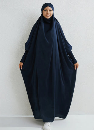 Muslim Abaya Hooded Smocking Sleeve One-piece Prayer Dress Women Jilbab Islamic Clothing Dubai Saudi Black Robe Turkish Modesty
