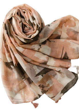 1Pc spring and autumn retro oil painting style ink smudge camouflage printing spring and summer wear scarf literary tassel shawl