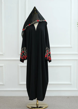 Luxury Embroidered Sleeve Cardigan for Muslim Women Ramadan Modest Abaya Dress with Hijab Elegant Islamic Party Turkish Outfit