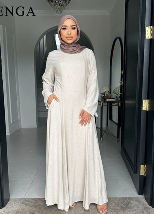2025 Summer Arabic Muslim Women Modest Dress Eid Dubai Plain Abaya Islam Party Outfit Elegant Holiday Dresses Turkey Kaftan Robe