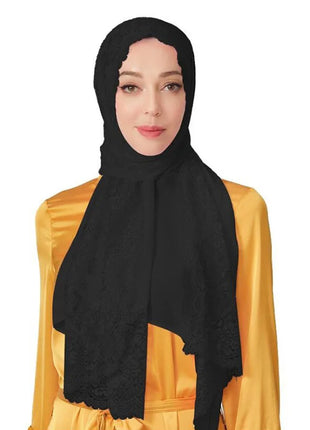 Women Hijabs Muslim Scarf Summer New Pearl Chiffon Lace Solid Color Lady Head Scarf Malaysia Tourism Shawl Turban Wrap Wholesale