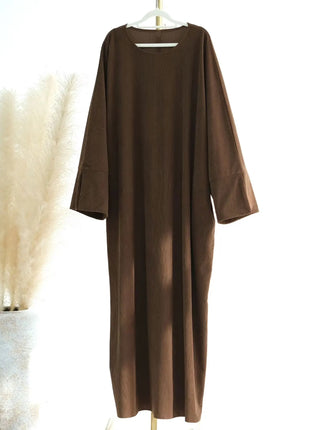 2025 New Arrival Turkey Dubai Muslim Winter Abaya Corduroy Women Closed Abaya Loose Daily Wear Muslim Long Winter Dress