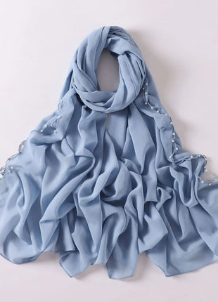 High Quality Women Beads Tassles Hijab Plain Long Scarf Shawls Malaysia Headband Muslim Arab Headscarf Wrap Shaylas 175*70cm