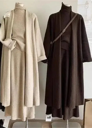 3 Piece Set Muslim Women Waistcoat Cardigan Sweater Coat Knitted Long Skirt Suit Knitting Skirts Ensemble Morocco Casual Outfits