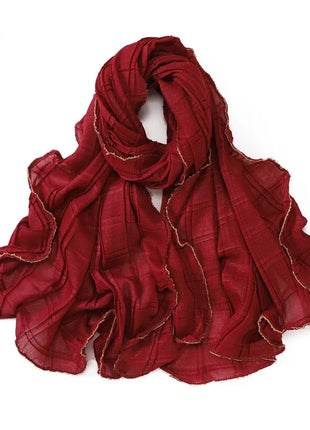 13 Color 80*180cm New Simple Silver Wire Wrinkle Plaid Solid Color Chain Gold Border Scarf Muslim Women Hijab Wrap Ramadan Islam