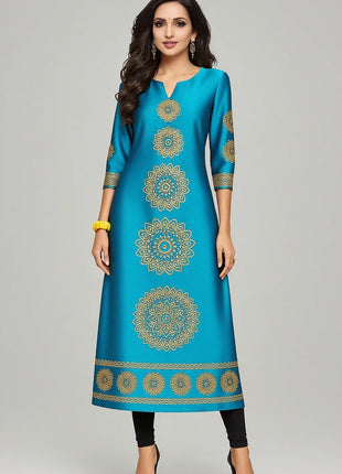 Muslim 2026 Dress Kurt Women's Fashionable And Elegant Long Sleeved Straight Tube Casual Round Neck Colorful Pattern Noble Skirt