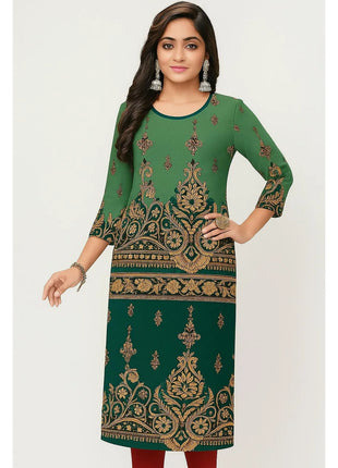 Muslim Kurt Women's Fashion Comfortable Dress Long Sleeve Straight Tube Casual Ethnic Peacock Regular Size New Dress Slit hem