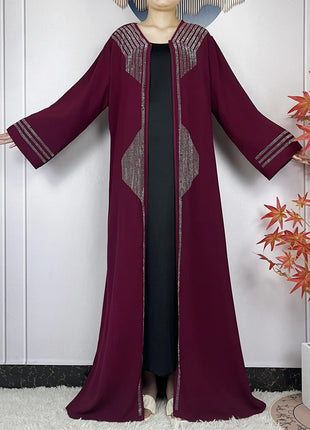 2024 Muslim Abaya For Women Long Sleeved Chiffon Diamonds Loose Fit Femme Robe Islam Maxi Dubai Fashion Party Dresses With Scarf