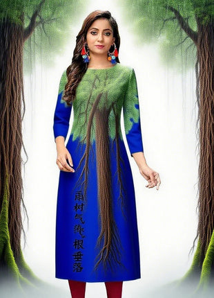 Muslim Dress Kurt Women's Fashionable Elegant Straight Tube Casual Flowers Color Elephant Pattern Abaya Femme Dubaï Slit hem