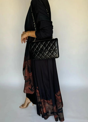 Middle Eastern Loose Open Front Abaya Muslim Women Full Sleeve Printed Abayas Turkey Kaftans Jilbabs Islamic Maxi Dresses