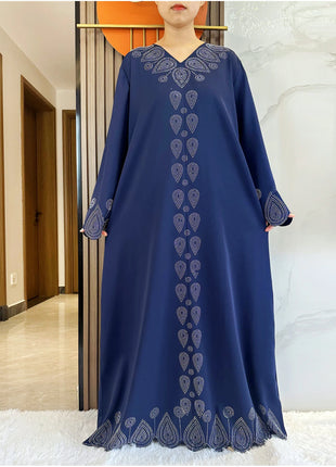 New 2024 Dubai Diamond Muslim Modest Dress for Women Elegant Arabic Femme Hijab Abaya 2024 Islamic Long Sleeve Turkey Clothing
