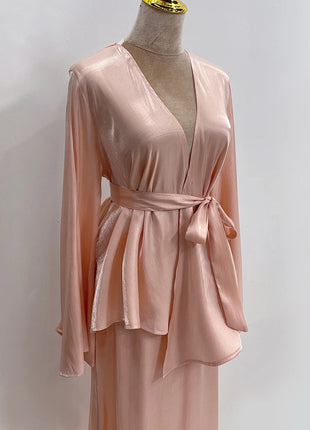 Ramadan Satin Abaya Dubai Turkey Islam Muslim Modest Dress Sets Prayer Clothes For Women Kaftan Robe Femme Musulmane