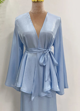 Ramadan Satin Abaya Dubai Turkey Islam Muslim Modest Dress Sets Prayer Clothes For Women Kaftan Robe Femme Musulmane