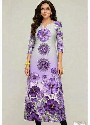 Muslim Flowers Kurt Christmas Women's Casual Fashion Comfortable Dress Long Sleeve Straight Tube Casual Ethnic Arabian Dress