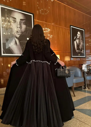 Eid Muslim Pearl Abaya for Women Beading Ramadan Cardigan Pleated Long Dress Morocco Kaftan Long Abayas Dubai Robe Jalabiya 2024