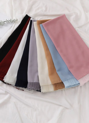 Muslim Lace Chiffon Scarf Hijabs for Women Luxury Ramadan Headscarf Shawl Solid Full Cover Headband Female Jersey Head Wraps