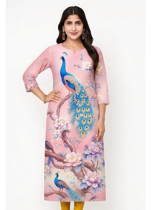 Muslim Peacock Women Kurt Casual Dress Long Sleeve Straight Casual Ethnic Flower Mandarin 3D Design Suitable Ladies Abaya Muslim