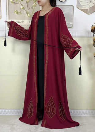 New Dubai Women Elegant Dress Diamonds Chiffon Open Abaya with Zipper Islamic Turkey Clothing Women Muslim Party Evening Dress